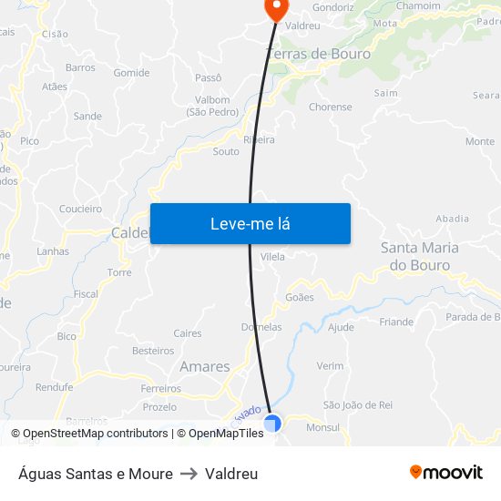 Águas Santas e Moure to Valdreu map