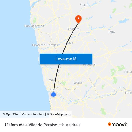 Mafamude e Vilar do Paraíso to Valdreu map