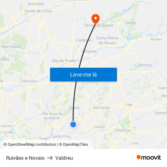 Ruivães e Novais to Valdreu map