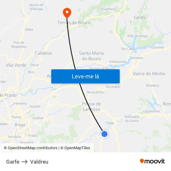 Garfe to Valdreu map