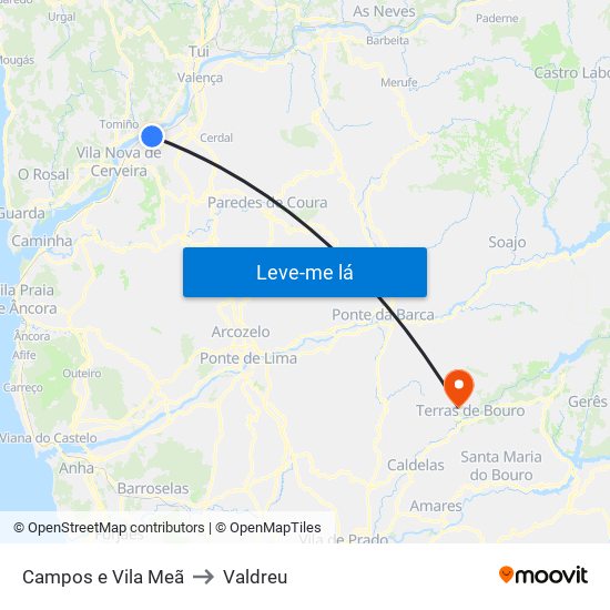 Campos e Vila Meã to Valdreu map