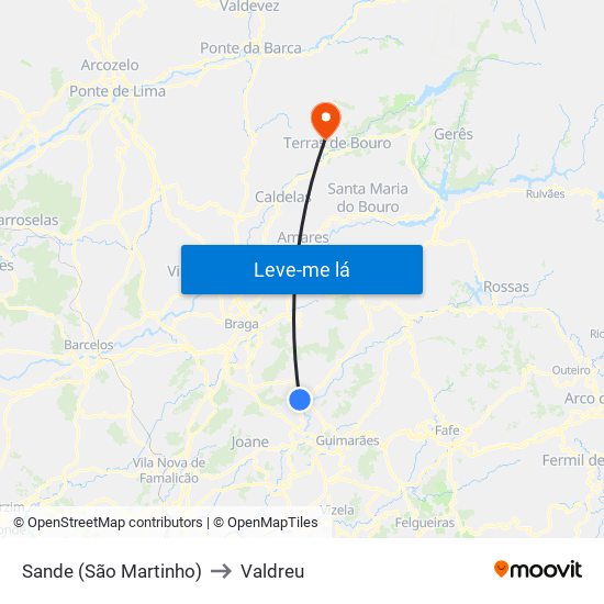 Sande (São Martinho) to Valdreu map