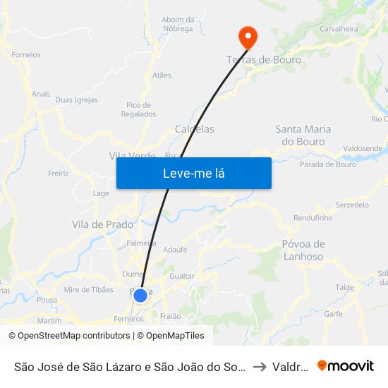 São José de São Lázaro e São João do Souto to Valdreu map