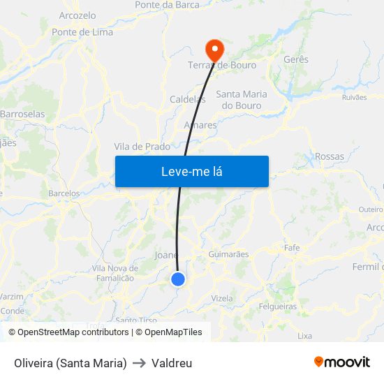 Oliveira (Santa Maria) to Valdreu map