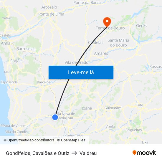 Gondifelos, Cavalões e Outiz to Valdreu map