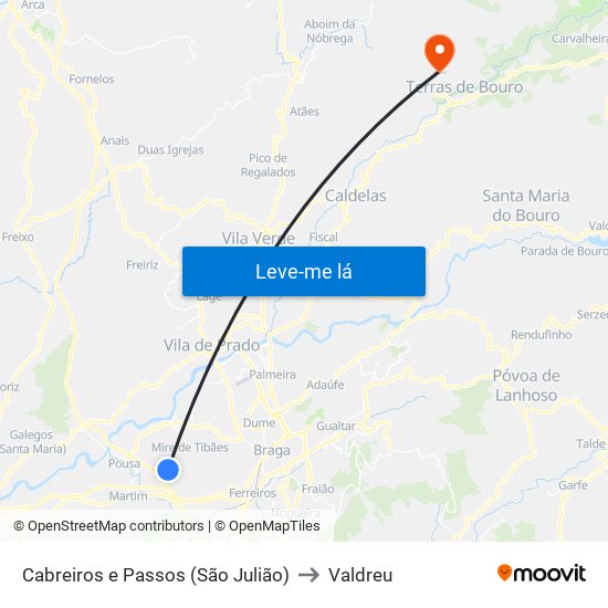 Cabreiros e Passos (São Julião) to Valdreu map