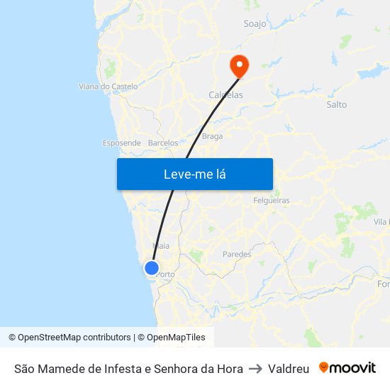 São Mamede de Infesta e Senhora da Hora to Valdreu map