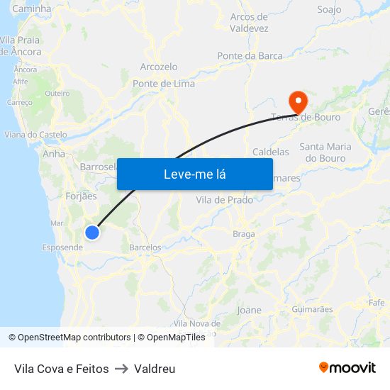 Vila Cova e Feitos to Valdreu map