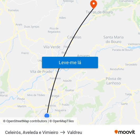 Celeirós, Aveleda e Vimieiro to Valdreu map