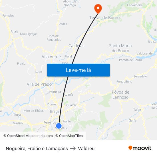 Nogueira, Fraião e Lamaçães to Valdreu map