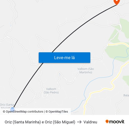Oriz (Santa Marinha) e Oriz (São Miguel) to Valdreu map