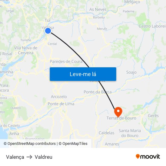 Valença to Valdreu map