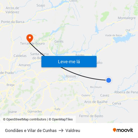 Gondiães e Vilar de Cunhas to Valdreu map