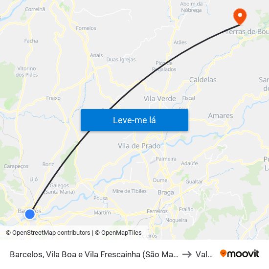 Barcelos, Vila Boa e Vila Frescainha (São Martinho e São Pedro) to Valdreu map