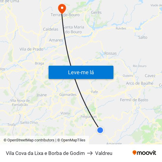 Vila Cova da Lixa e Borba de Godim to Valdreu map