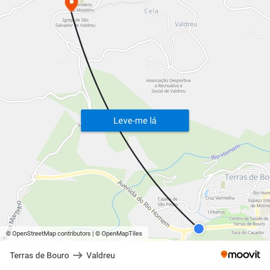 Terras de Bouro to Valdreu map