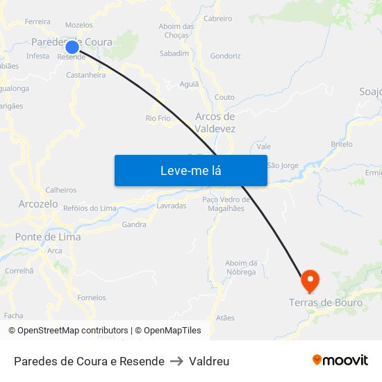 Paredes de Coura e Resende to Valdreu map