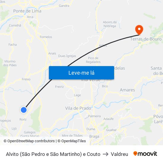 Alvito (São Pedro e São Martinho) e Couto to Valdreu map