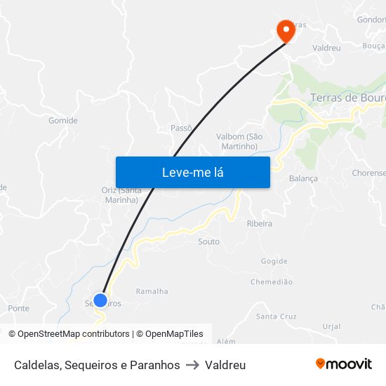 Caldelas, Sequeiros e Paranhos to Valdreu map
