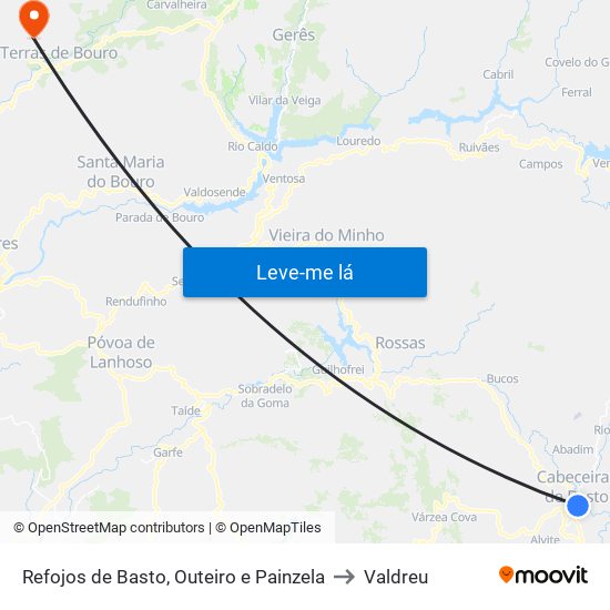 Refojos de Basto, Outeiro e Painzela to Valdreu map