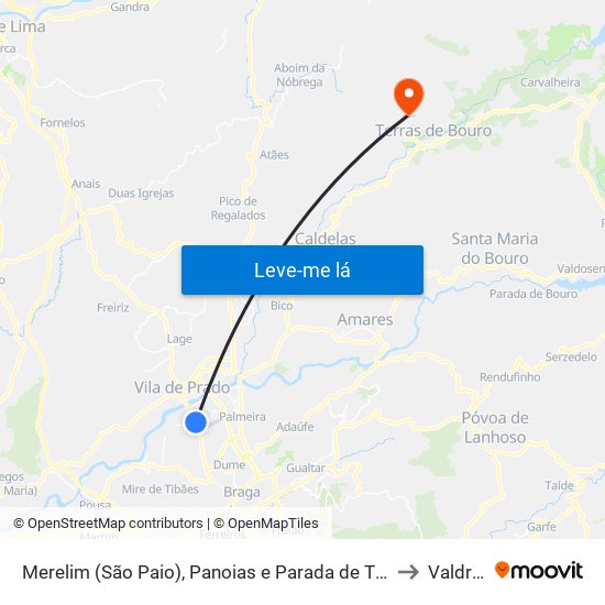 Merelim (São Paio), Panoias e Parada de Tibães to Valdreu map