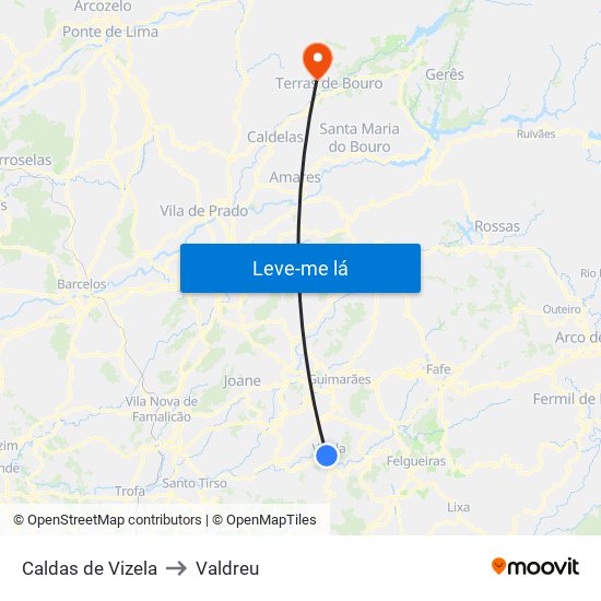 Caldas de Vizela to Valdreu map