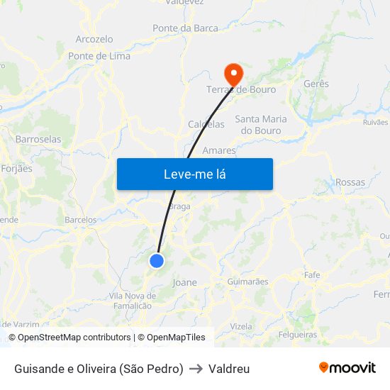 Guisande e Oliveira (São Pedro) to Valdreu map