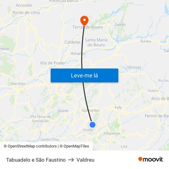 Tabuadelo e São Faustino to Valdreu map