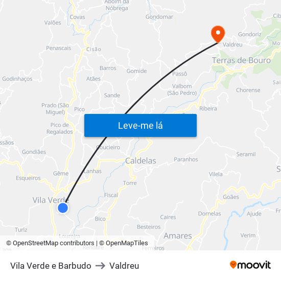 Vila Verde e Barbudo to Valdreu map