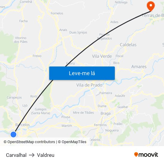 Carvalhal to Valdreu map