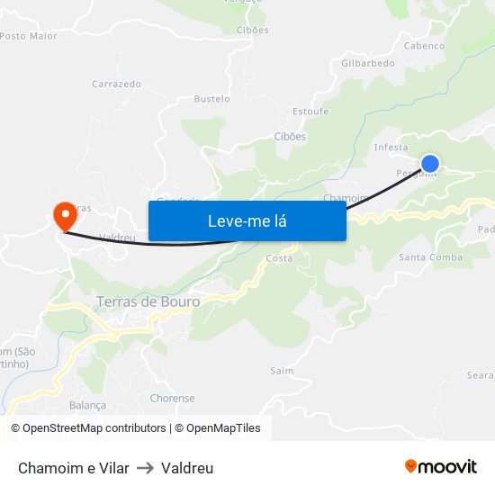 Chamoim e Vilar to Valdreu map