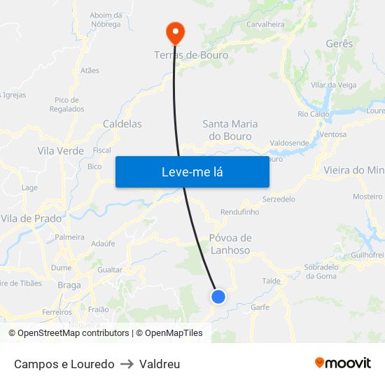 Campos e Louredo to Valdreu map