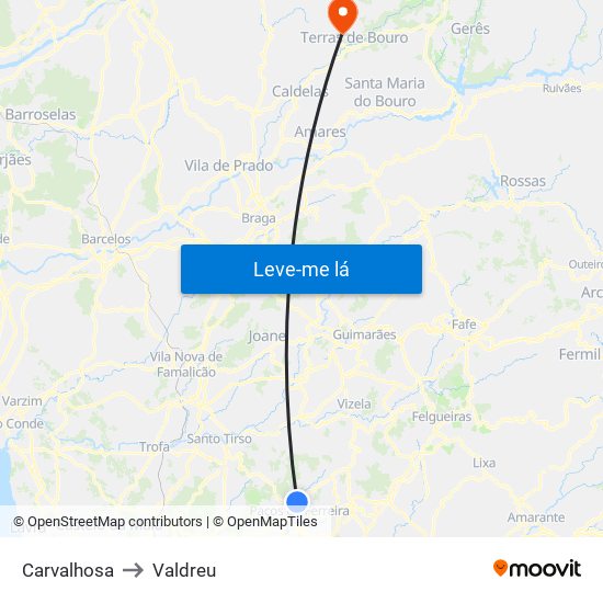 Carvalhosa to Valdreu map