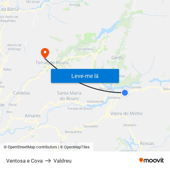 Ventosa e Cova to Valdreu map