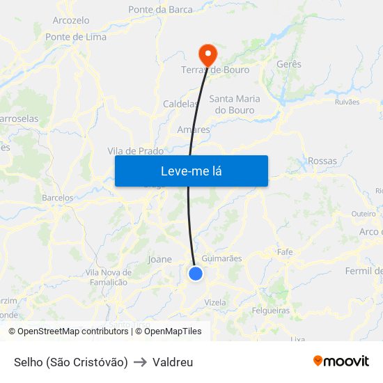 Selho (São Cristóvão) to Valdreu map