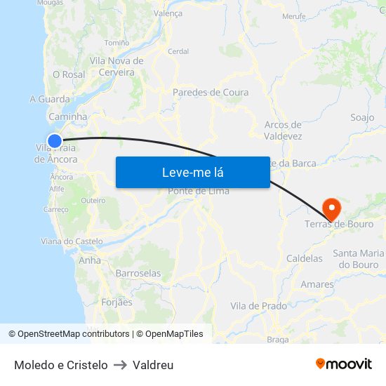 Moledo e Cristelo to Valdreu map