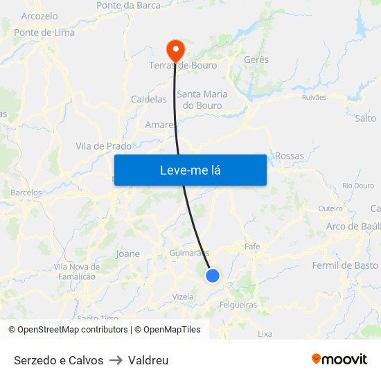 Serzedo e Calvos to Valdreu map