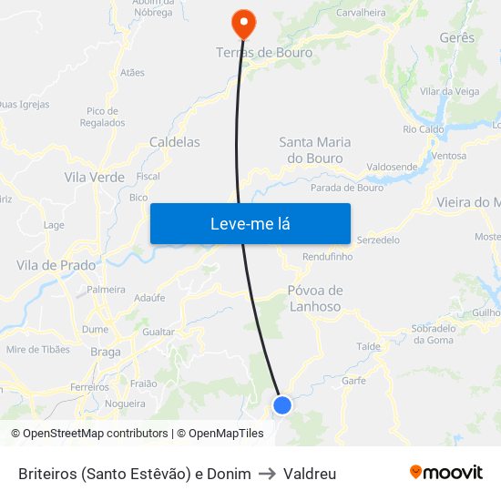 Briteiros (Santo Estêvão) e Donim to Valdreu map