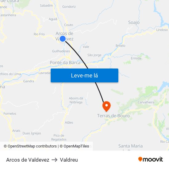Arcos de Valdevez to Valdreu map