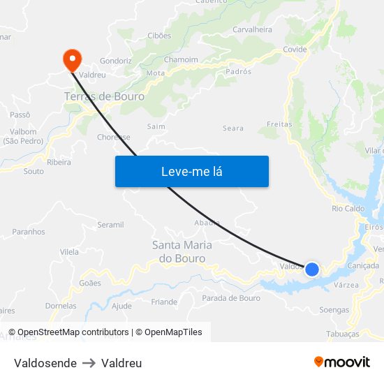 Valdosende to Valdreu map