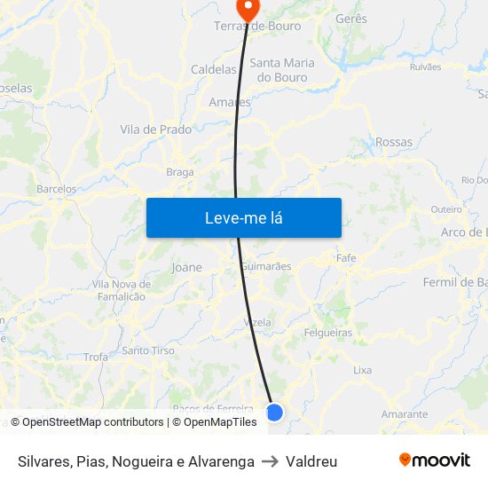 Silvares, Pias, Nogueira e Alvarenga to Valdreu map