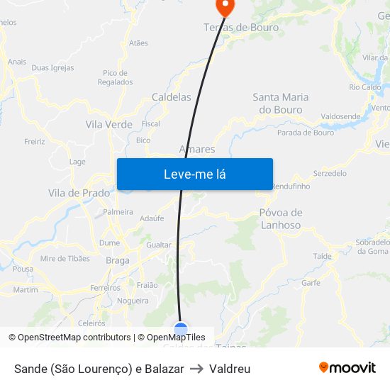 Sande (São Lourenço) e Balazar to Valdreu map