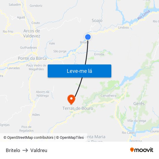 Britelo to Valdreu map