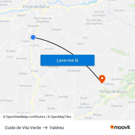 Cuide de Vila Verde to Valdreu map