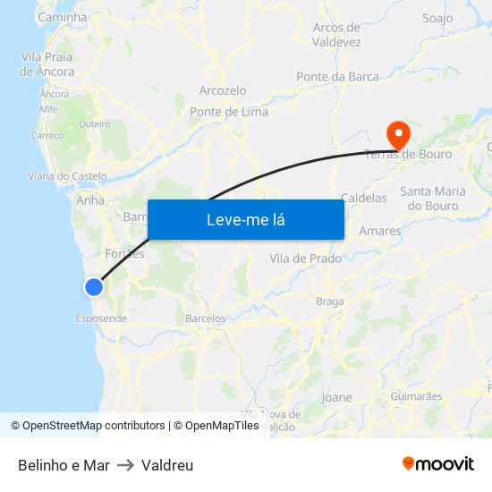 Belinho e Mar to Valdreu map
