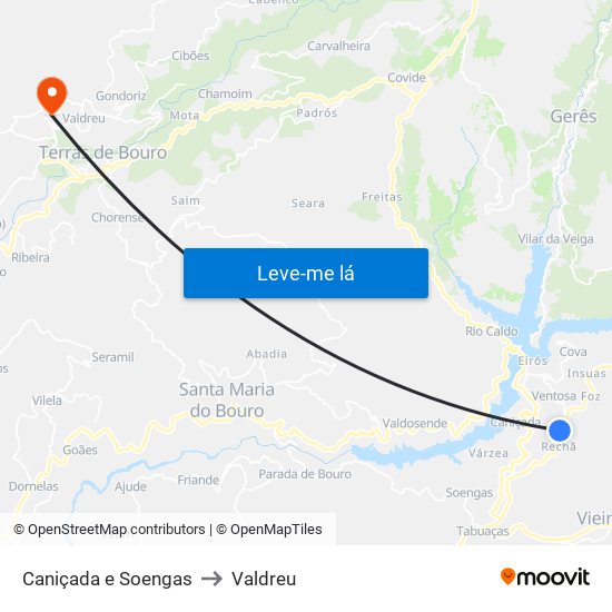 Caniçada e Soengas to Valdreu map