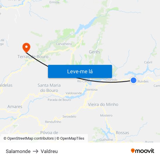 Salamonde to Valdreu map