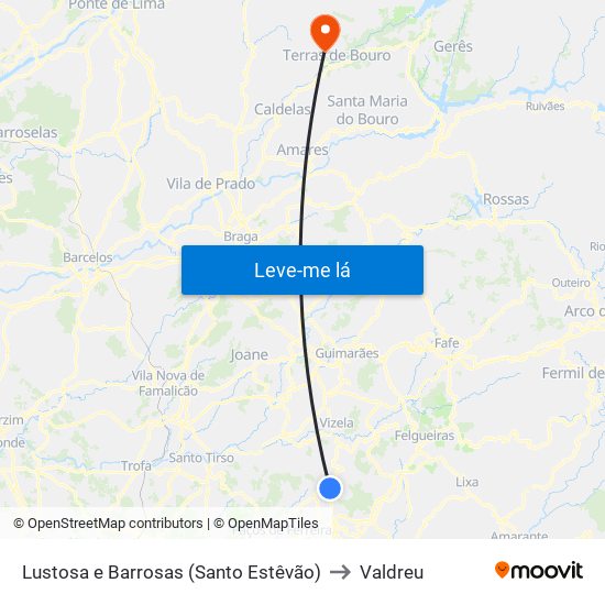 Lustosa e Barrosas (Santo Estêvão) to Valdreu map
