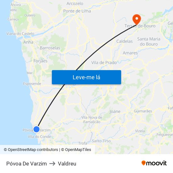 Póvoa De Varzim to Valdreu map