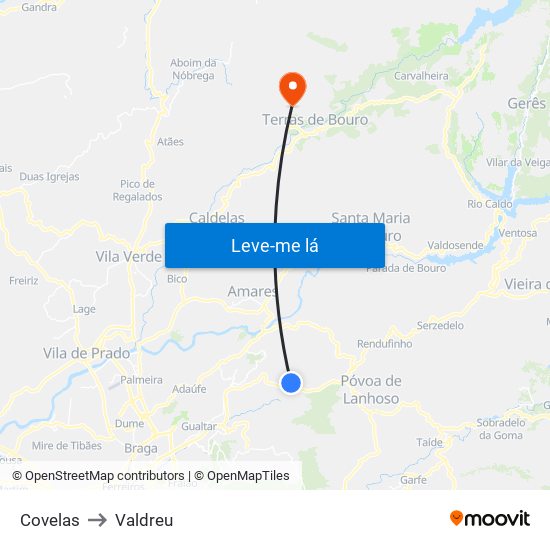 Covelas to Valdreu map